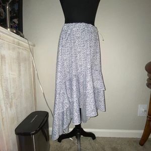 White and Black Polkadot High Low Skirt